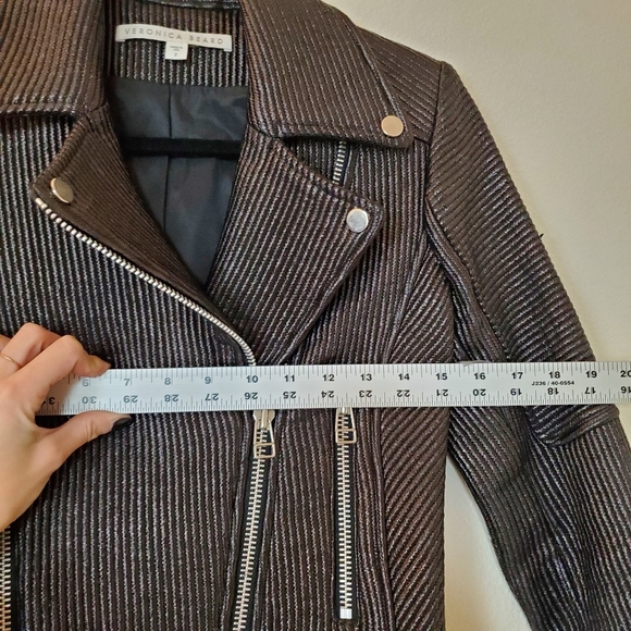 Veronica Beard Metallic Pinstripe Moto Jacket - Size 2 - Picture 10 of 16